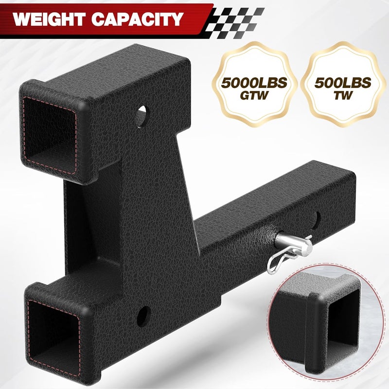 longsen 2 Inch Hitch Extension - Dual Receiver for Trailer & Bike Rack, Adjustable Length 7.3-9.3 Inches, Includes Pin, Clip, 5000lbs - Image 5